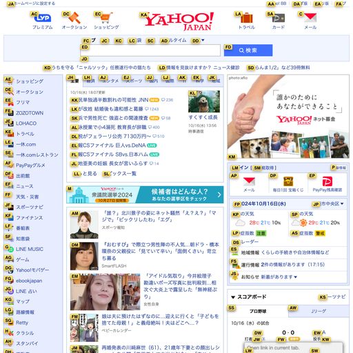 Yahoo JP with clickable elements overlaid