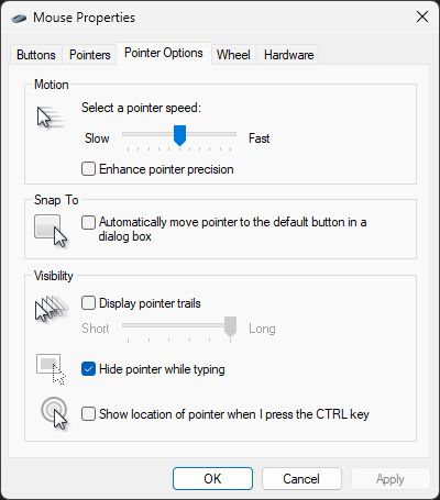 Windows configuration with the fastest pointer speed and no pointer precision enhancement